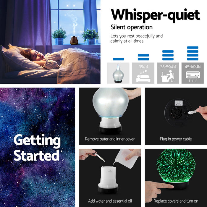 Devanti Ultrasonic Aroma Aromatherapy Diffuser 3D Light Oil Firework Humidifier - Devanti