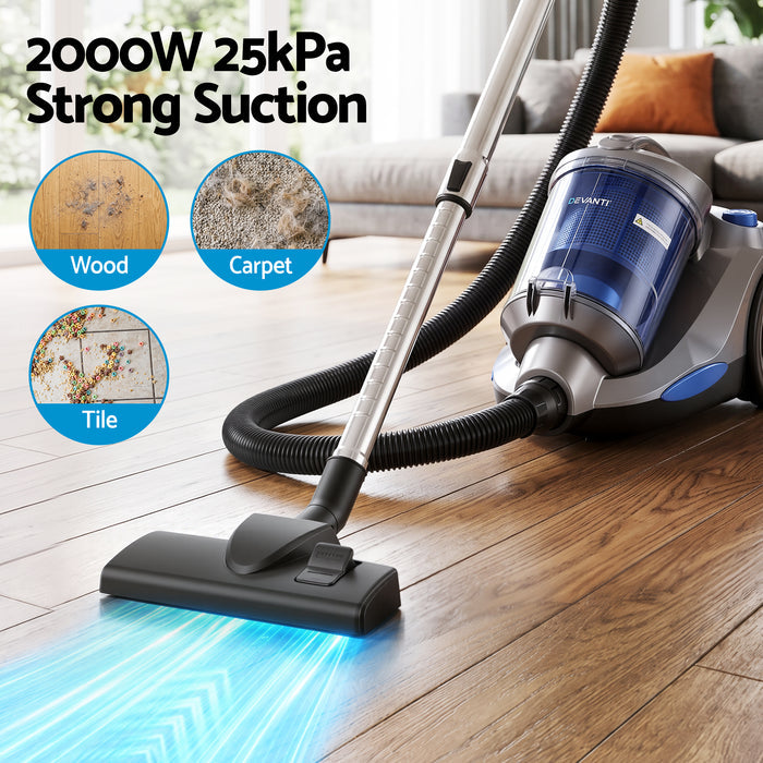 Devanti Vacuum Cleaner Bagless Canister 2000W 25kPa Powerful Suction 4L Blue