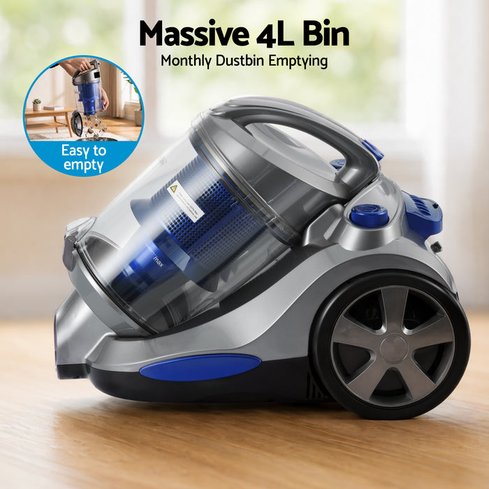 Devanti Vacuum Cleaner Bagless Canister 2000W 25kPa Powerful Suction 4L Blue