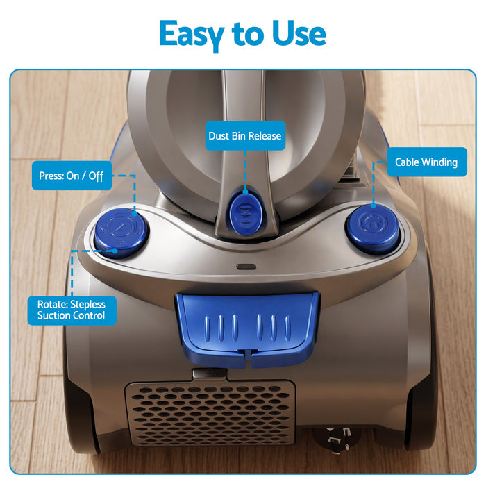 Devanti Vacuum Cleaner Bagless Canister 2000W 25kPa Powerful Suction 4L Blue