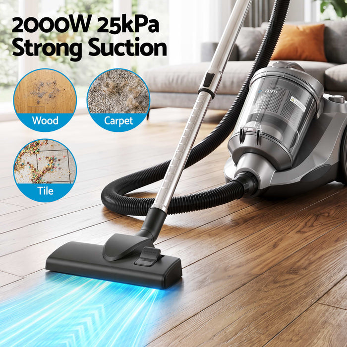 Devanti Vacuum Cleaner Bagless Canister 2000W 25kPa Powerful Suction 4L Grey