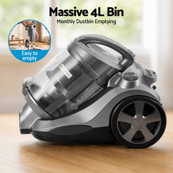 Devanti Vacuum Cleaner Bagless Canister 2000W 25kPa Powerful Suction 4L Grey