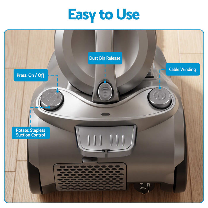 Devanti Vacuum Cleaner Bagless Canister 2000W 25kPa Powerful Suction 4L Grey