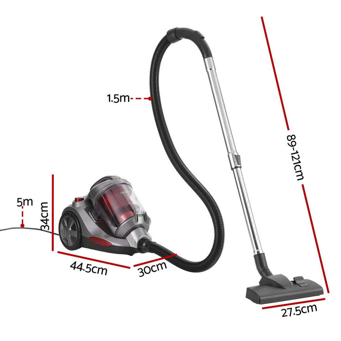 Devanti Vacuum Cleaner Bagless Canister 2000W 25kPa Powerful Suction 4L Red