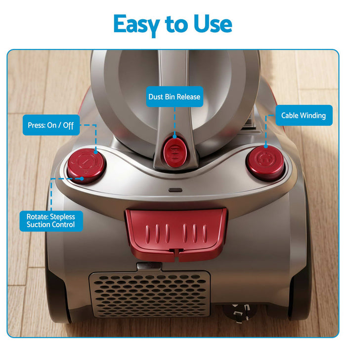 Devanti Vacuum Cleaner Bagless Canister 2000W 25kPa Powerful Suction 4L Red