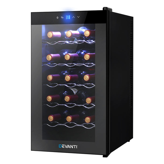 Devanti Wine Cooler 18 Bottles Glass Door Beverage Cooler Thermoelectric Fridge Black - Devanti