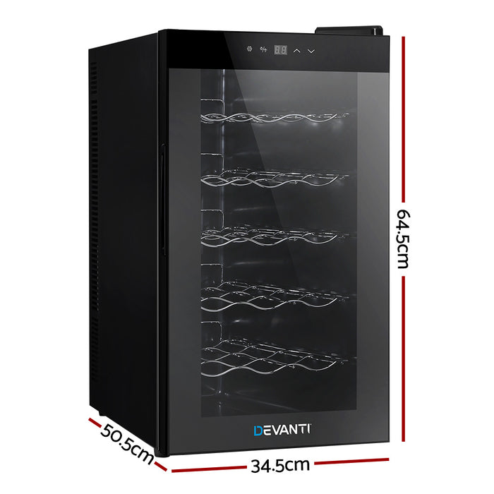 Devanti Wine Cooler 18 Bottles Glass Door Beverage Cooler Thermoelectric Fridge Black - Devanti