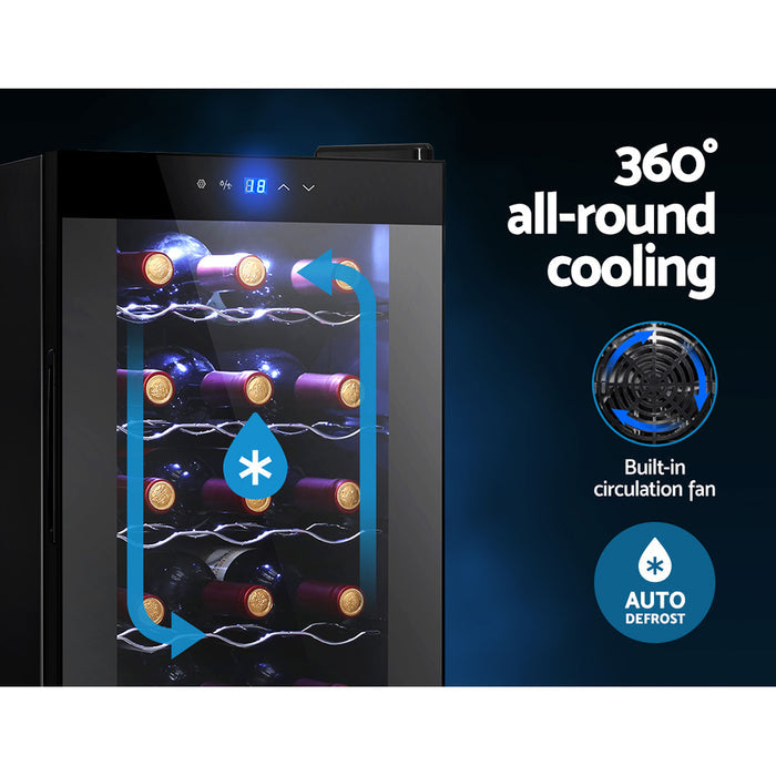 Devanti Wine Cooler 18 Bottles Glass Door Beverage Cooler Thermoelectric Fridge Black - Devanti