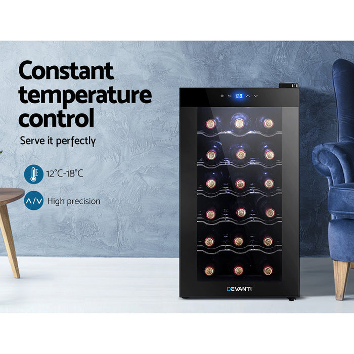 Devanti Wine Cooler 18 Bottles Glass Door Beverage Cooler Thermoelectric Fridge Black - Devanti