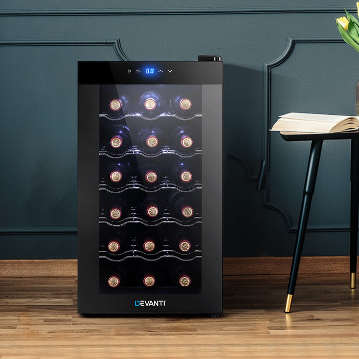 Devanti Wine Cooler 18 Bottles Glass Door Beverage Cooler Thermoelectric Fridge Black - Devanti