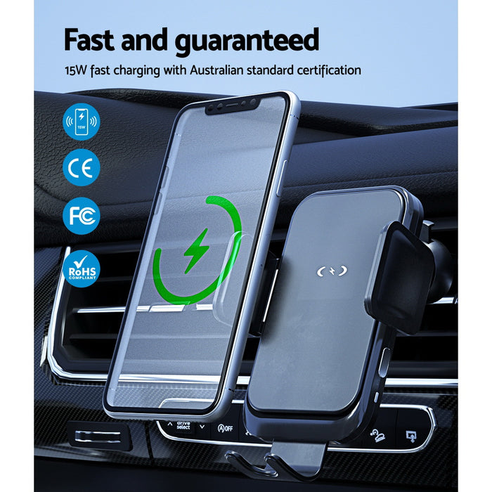 Devanti Wireless Car Charger Fast Charging Car Mount Vent Suction cup - Devanti