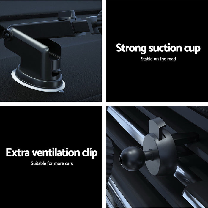 Devanti Wireless Car Charger Fast Charging Car Mount Vent Suction cup - Devanti
