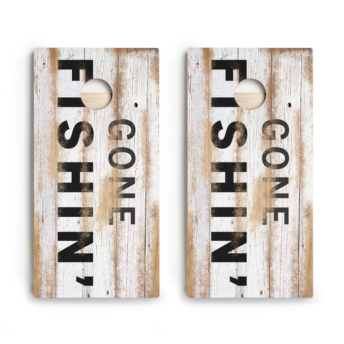 Distressed Wood Gone Fishin Star Cornhole Boards - ACA - 000388 | American Cornhole Association