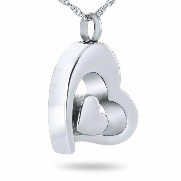 Double Heart Stainless Steel Pendant/Necklace Funeral Cremation Urn for Ashes