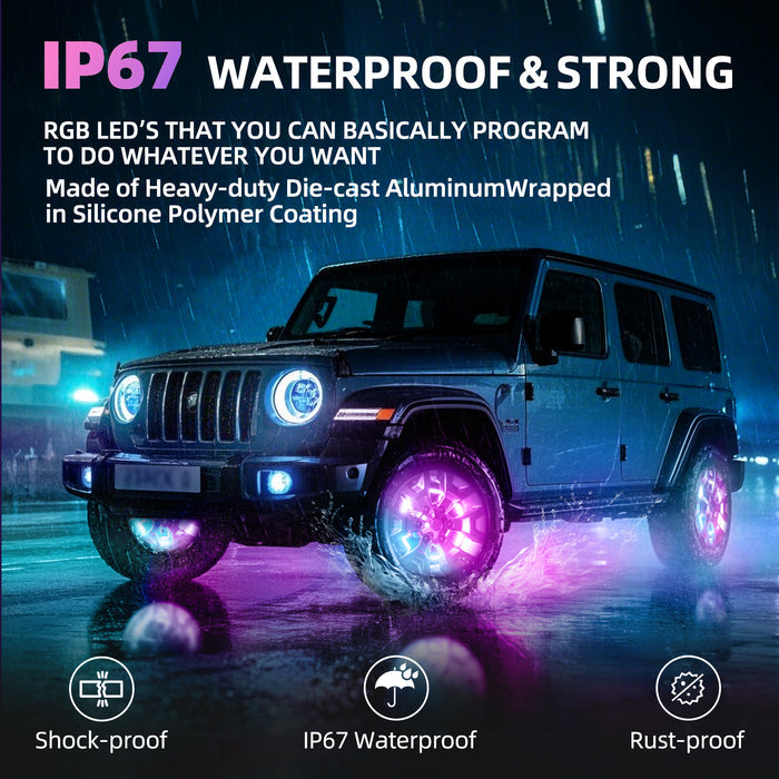 Double Sided RGB LED Wheel Ring Lights for Trucks Pickups Cars Offroad | 178+DIY Dynamic Modes