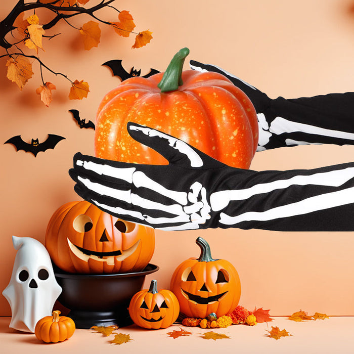 Double-Sided Skull Print Halloween Gloves – Soft, Breathable Costume Accessory