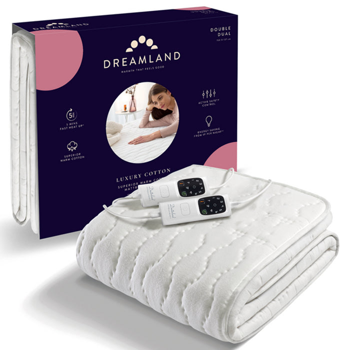 Dreamland Cosy Dreamer Superior Cotton Double Underblanket Mattress Warmer with Dual Controllers - White | 16995C from Dreamland - DID Electrical