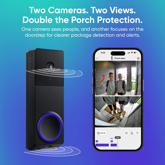 Wyze Duo Cam Doorbell with Dual Cameras for clear package detection and alerts.