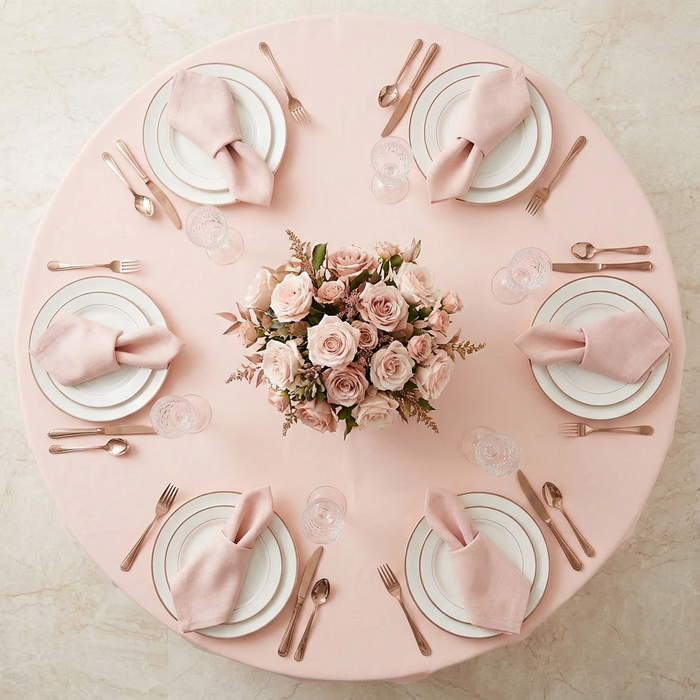 Economy Polyester Tablecloth 108" Round - Blush/Rose Gold.