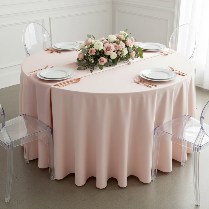 Economy Polyester Tablecloth 108" Round - Blush/Rose Gold.