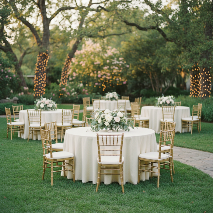 Ivory Economy Polyester 120 Round Tablecloth Outdoor Wedding Reception