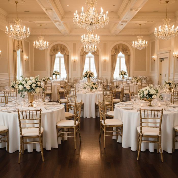 Ivory Economy Polyester 120 Round Tablecloth Indoor Wedding Reception