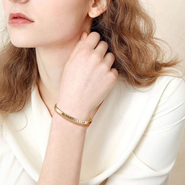 Christmas Gift Engraved Alhamdulillah Open Bangle Bracelet For Woman GG