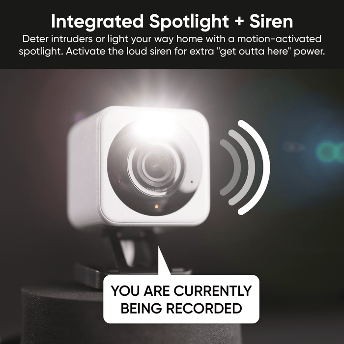 Wyze Cam v4 with 32GB MicroSD Card and Integrated Spotlight + Siren.