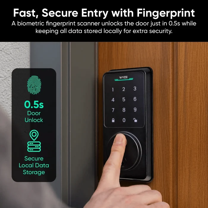 A person pressing a button on a smart lock.