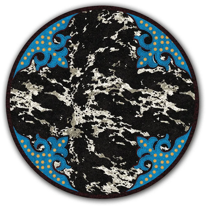 Fancy Cowhide Round Area Rug Turquoise Black & White - Made in the USA - Your Western Decor