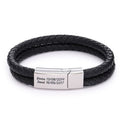 Father's Day Gift for Dad Engraved Bracelet for Men with Black Leather Silver Bracelet For Man MelodyNecklace