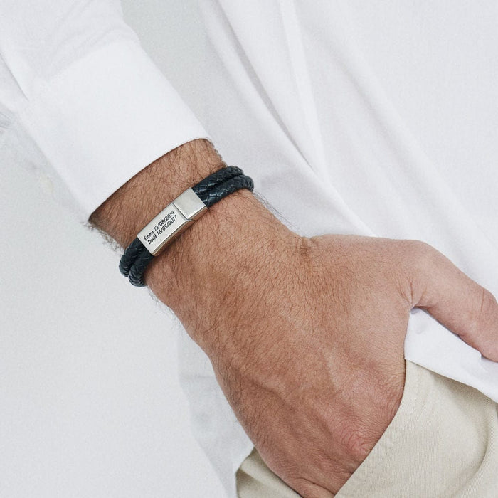 Father's Day Gift for Dad Engraved Bracelet for Men with Black Leather Bracelet For Man MelodyNecklace