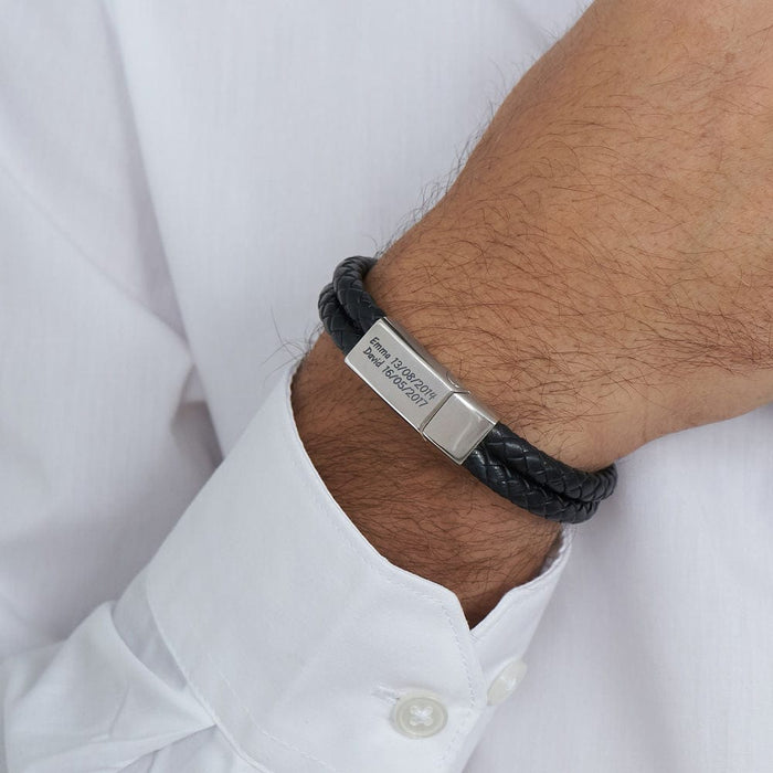 Father's Day Gift for Dad Engraved Bracelet for Men with Black Leather Bracelet For Man MelodyNecklace