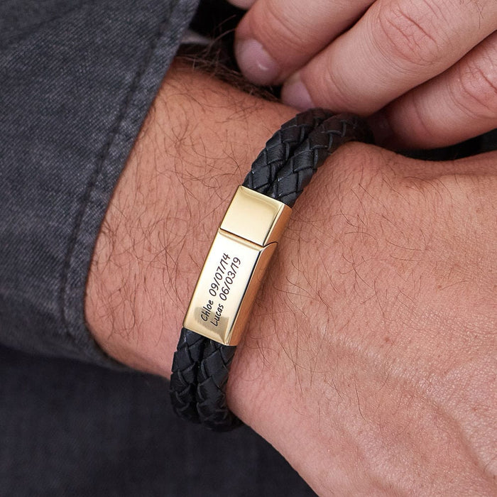 Father's Day Gift for Dad Engraved Bracelet for Men with Black Leather Bracelet For Man MelodyNecklace