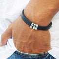 Christmas Gift fod Dad Genuine Leather Bracelet With Name Beads Titanium steel / Silver Bracelet For Man MelodyNecklace