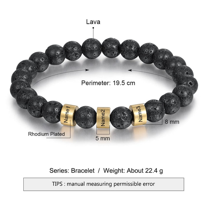 Personalized Black Onyx Bracelet with 3 Names Beaded Men Bracelet Bracelet For Man MelodyNecklace