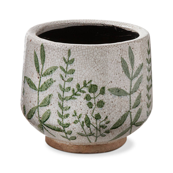 Foliage Footed Planter Large Green Multi Terracotta Summer