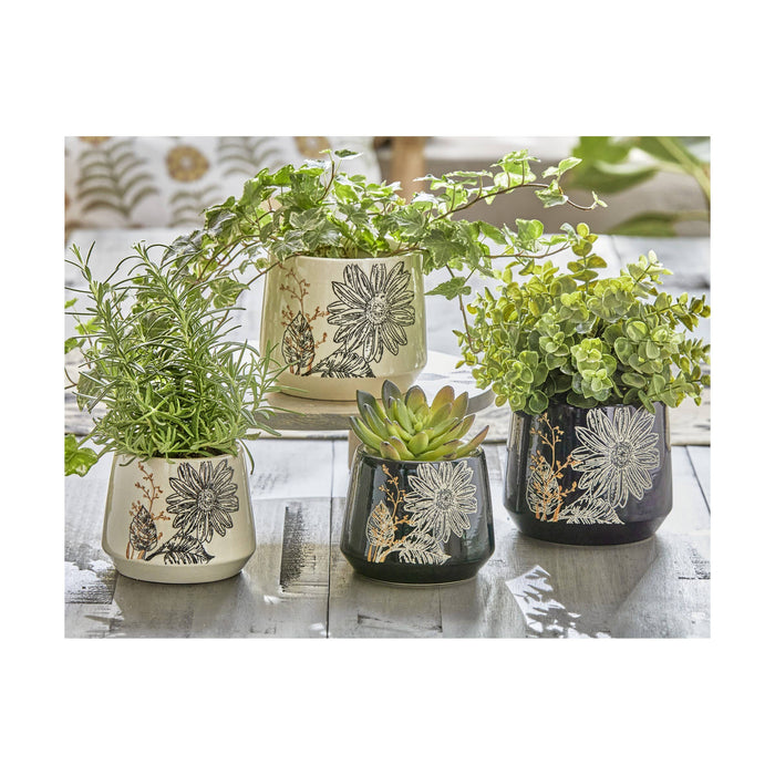 Foliage Footed Planter Large Green Multi Terracotta Summer