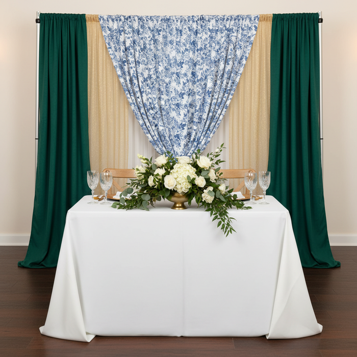 French Toile 12ft H x 52" W Drape/Backdrop Panel - Blue