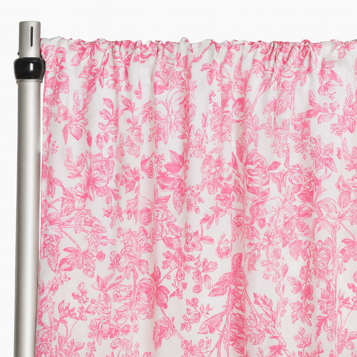 French Toile 12ft H x 52" W Drape/Backdrop Panel - Pink