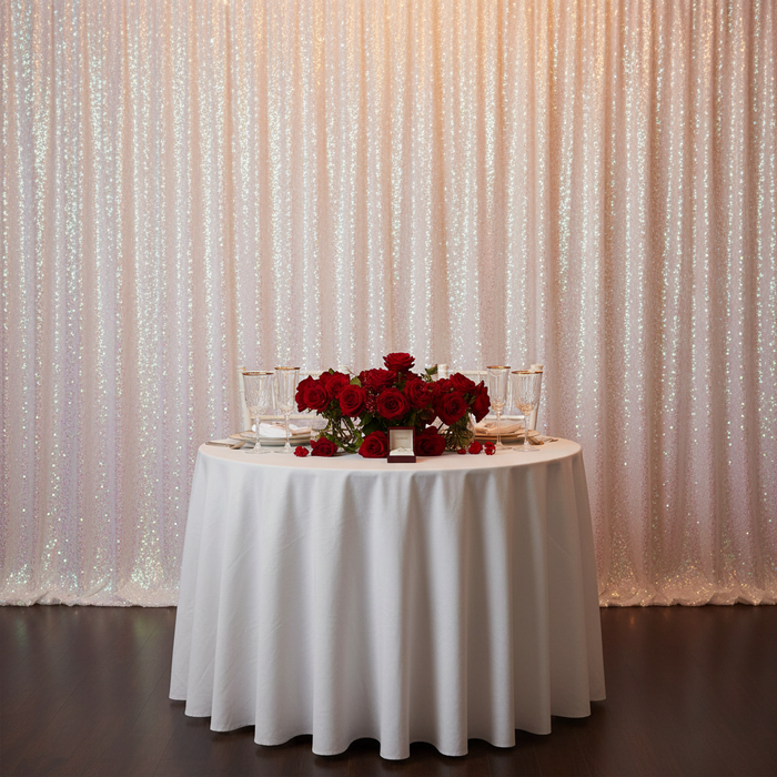 Glitz Sequin 12ft H x 52" W Drape/Backdrop panel - Iridescent White for sweetheart table