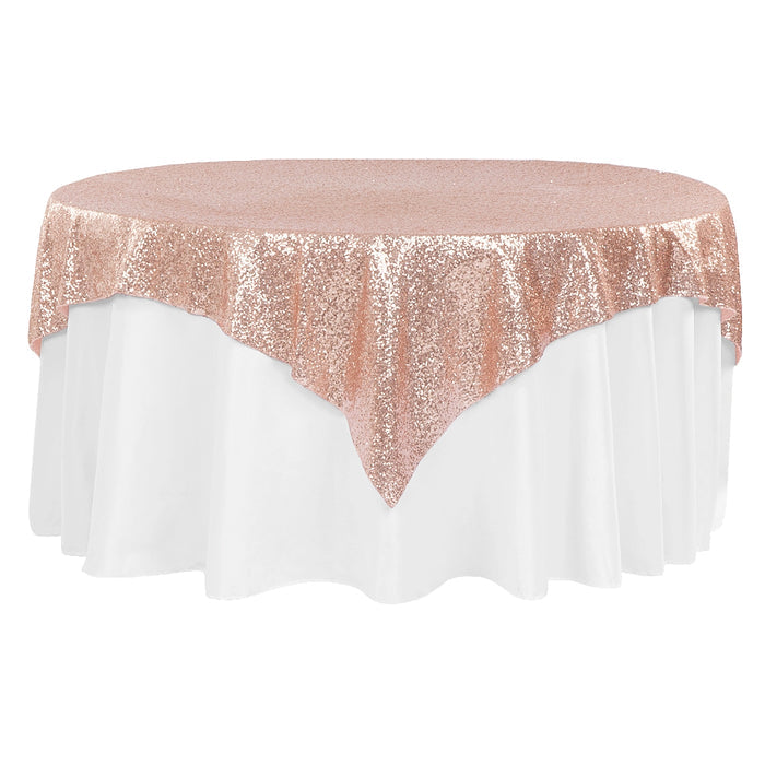 Glitz Sequin Table Overlay Topper 72"x72" Square  - Blush/Rose Gold - CV Linens