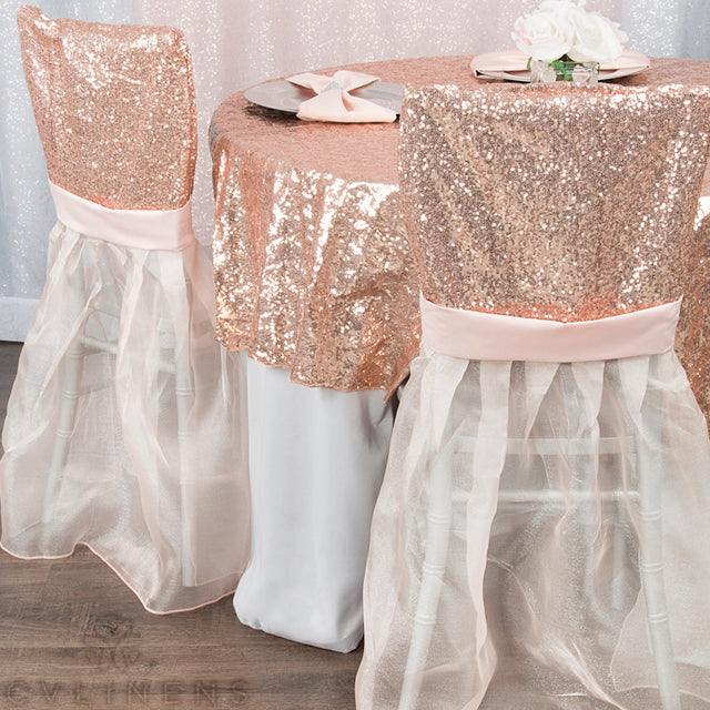 Glitz Sequin Table Overlay Topper 72"x72" Square  - Blush/Rose Gold - CV Linens