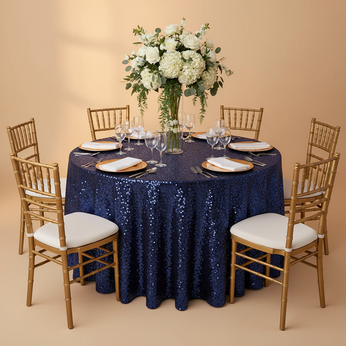 Glitz Sequins 120" Round Tablecloth - Navy Blue (New Tone)