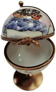 Globe with Ship Limoges box shown from another angle