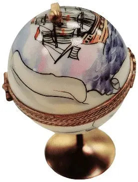 Globe with Ship porcelain box from Limoges, alternate view