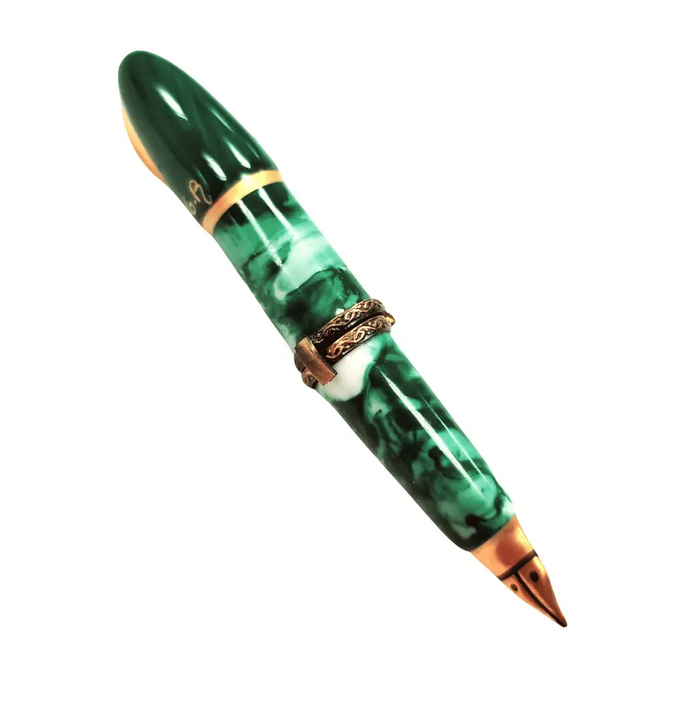 Green Elegance Fountain Pen Limoges box shown from another angle