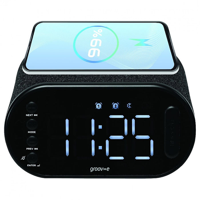 Groov-e Atlas II Alarm Clock Radio with Wireless Charging Pad - Black | GVCR06BK from Groov-e - DID Electrical