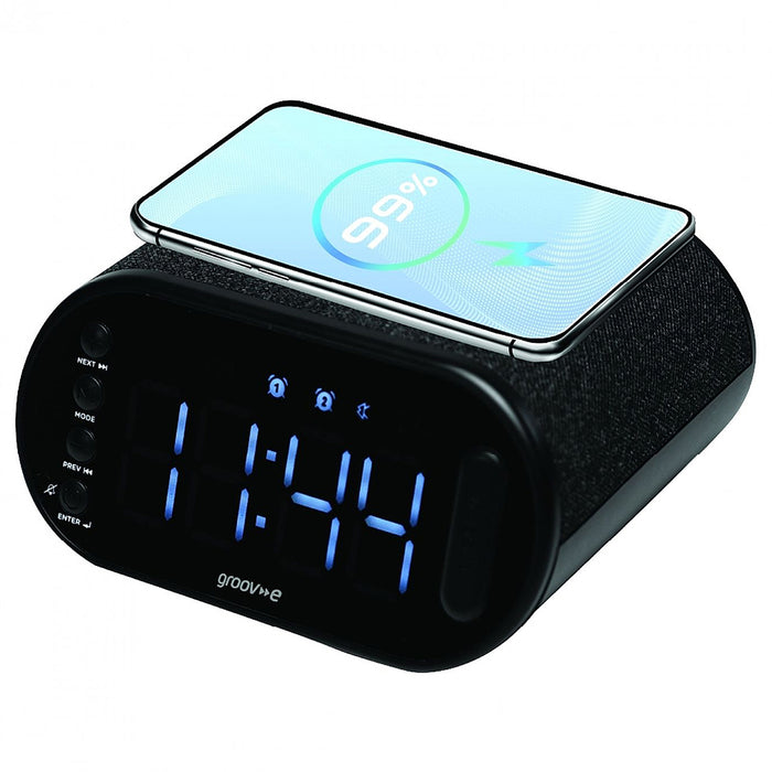 Groov-e Atlas II Alarm Clock Radio with Wireless Charging Pad - Black | GVCR06BK from Groov-e - DID Electrical