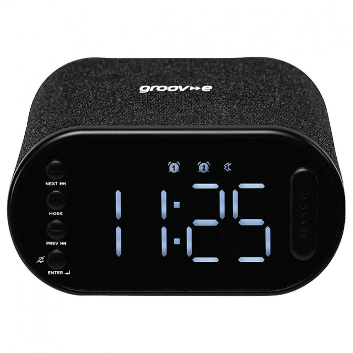 Groov-e Atlas II Alarm Clock Radio with Wireless Charging Pad - Black | GVCR06BK from Groov-e - DID Electrical